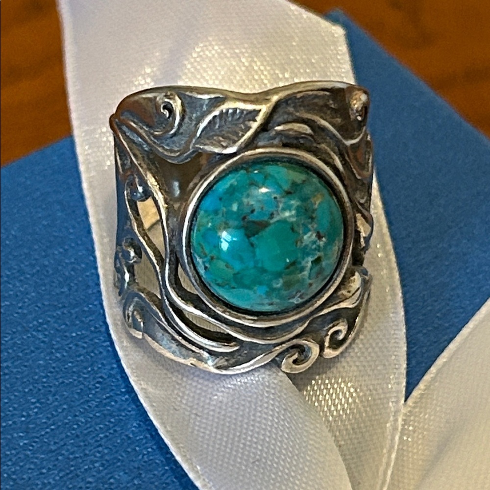 Solid Sterling Silver Ring With Turquoise Stone - image 1